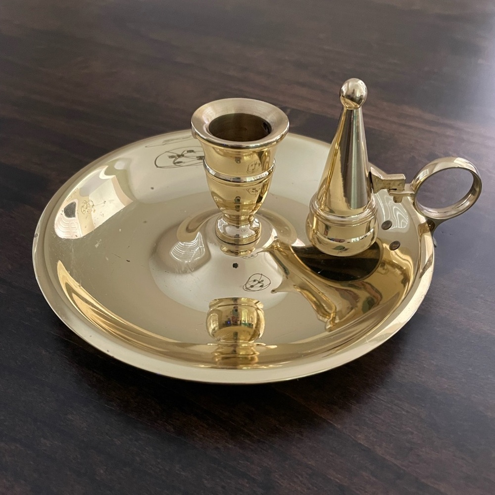 Vintage Baldwin Brass Chamberstick Candle Holder With Snuffer
